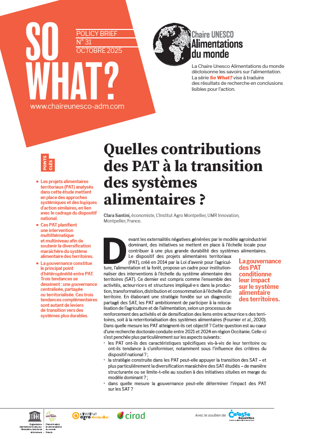 couverture Quelles contributions des PAT à la transition des systèmes alimentaires&nbsp;?