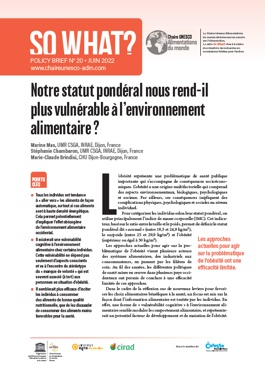 couverture Notre statut pondéral nous rend-il plus vulnérable à l’environnement alimentaire ?