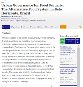 Urban governance for food security : the alternative food system in Belo Horizonte