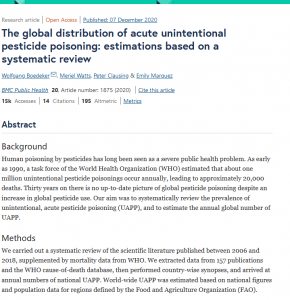 The global distribution of acute unintentional pesticide poisoning : estimations based on a systematic review